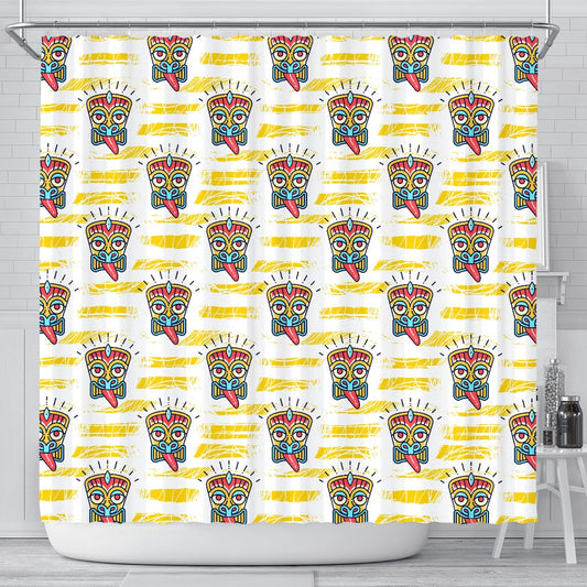 Tiki Smile Mask Print Pattern Shower Curtain