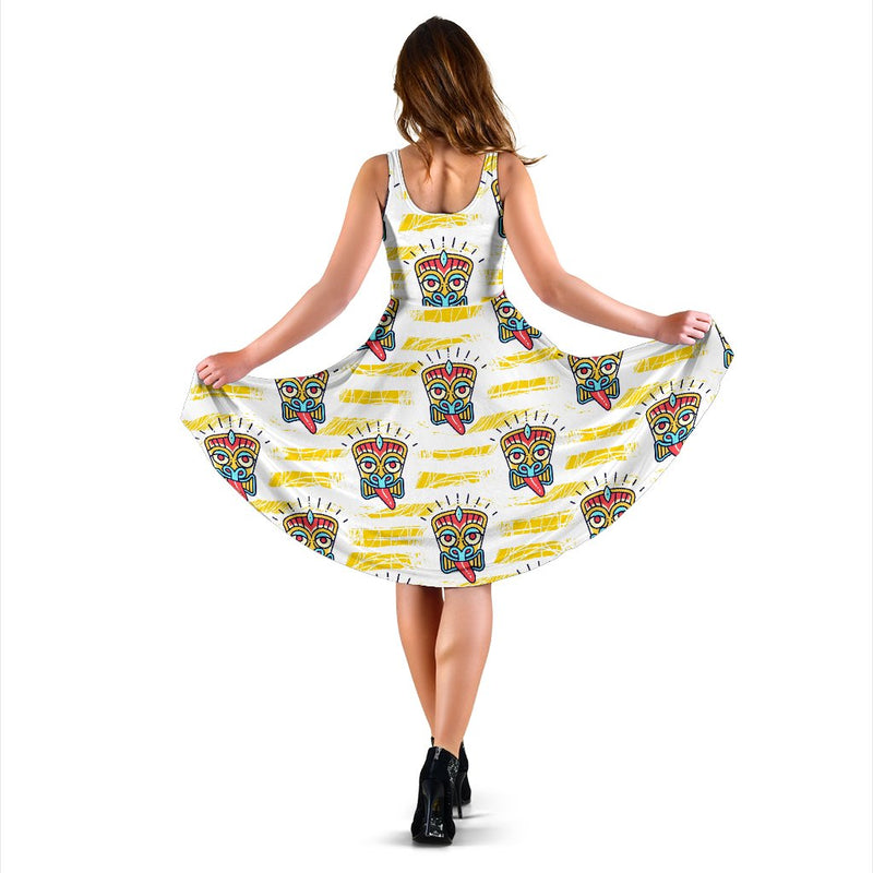 Tiki Smile Mask Print Pattern Sleeveless Mini Dress