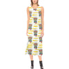 Tiki Smile Mask Print Pattern Sleeveless Open Fork Long Dress