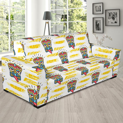 Tiki Smile Mask Print Pattern Sofa Slipcover-JORJUNE.COM