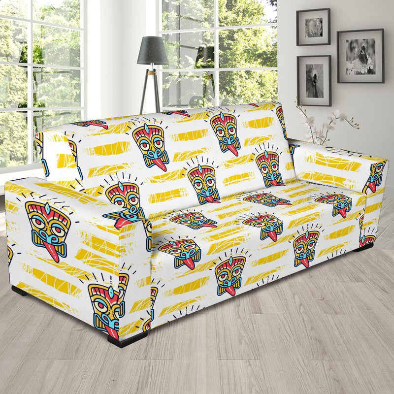 Tiki Smile Mask Print Pattern Sofa Slipcover-JORJUNE.COM