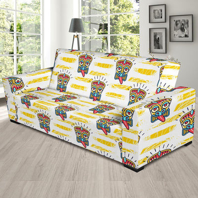 Tiki Smile Mask Print Pattern Sofa Slipcover-JORJUNE.COM