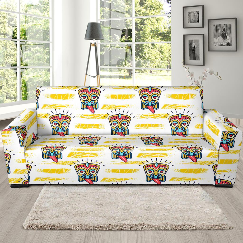 Tiki Smile Mask Print Pattern Sofa Slipcover-JORJUNE.COM