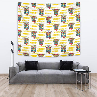 Tiki Smile Mask Print Pattern Tapestry