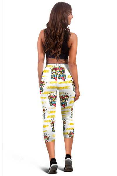 Tiki Smile Mask Print Pattern Women Capris