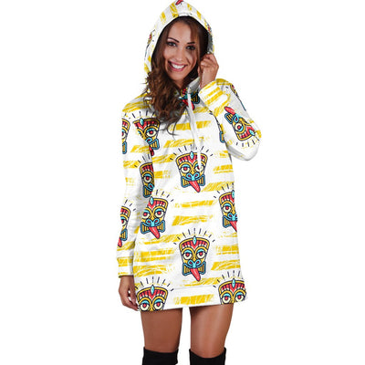 Tiki Smile Mask Print Pattern Women Hoodie Dress