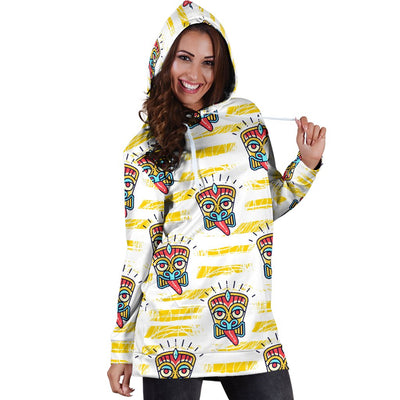 Tiki Smile Mask Print Pattern Women Hoodie Dress