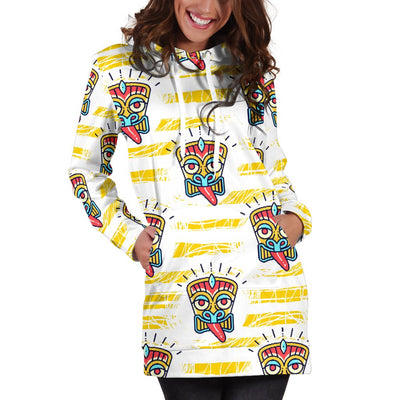 Tiki Smile Mask Print Pattern Women Hoodie Dress