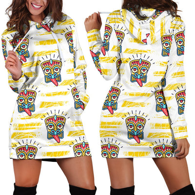 Tiki Smile Mask Print Pattern Women Hoodie Dress