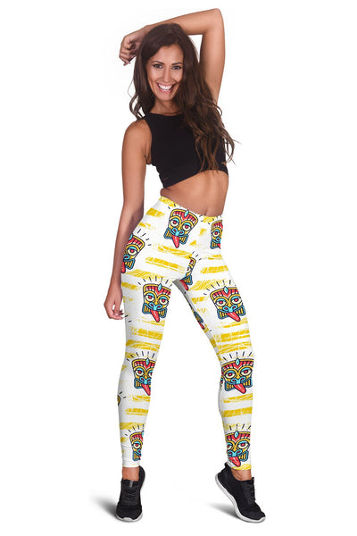 Tiki Smile Mask Print Pattern Women Leggings