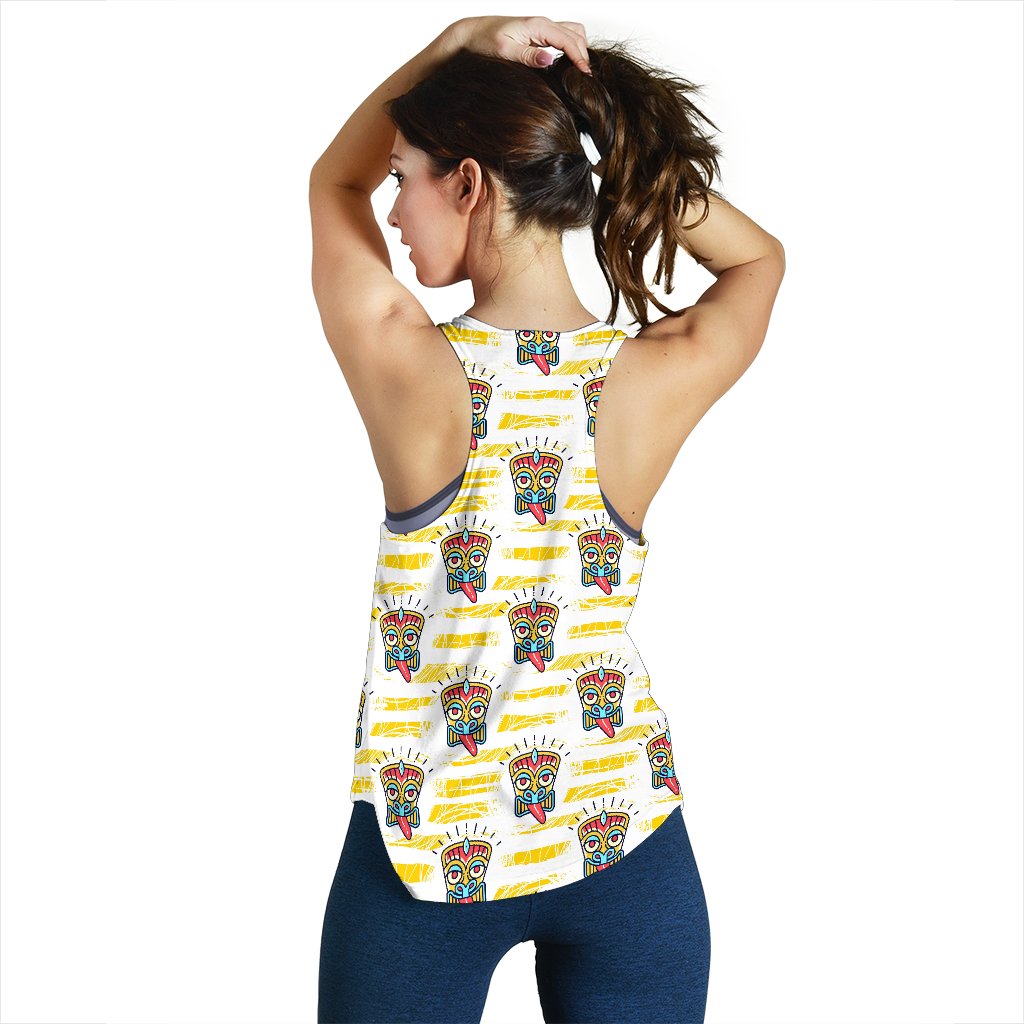 Tiki Smile Mask Print Pattern Women Racerback Tank Top