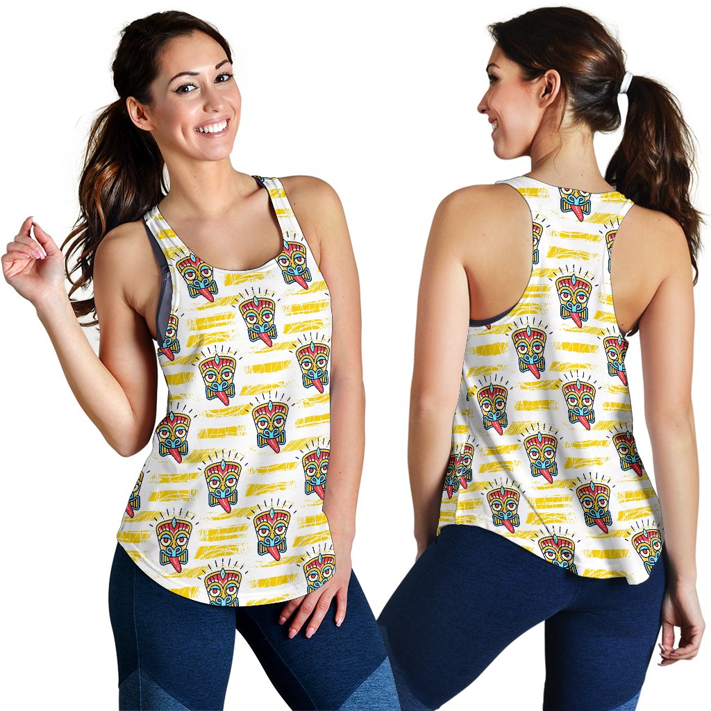 Tiki Smile Mask Print Pattern Women Racerback Tank Top