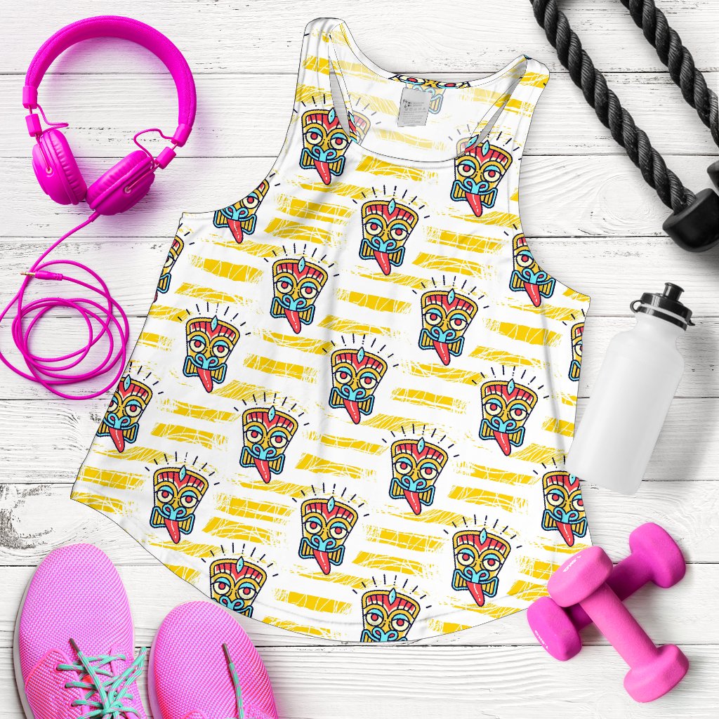 Tiki Smile Mask Print Pattern Women Racerback Tank Top