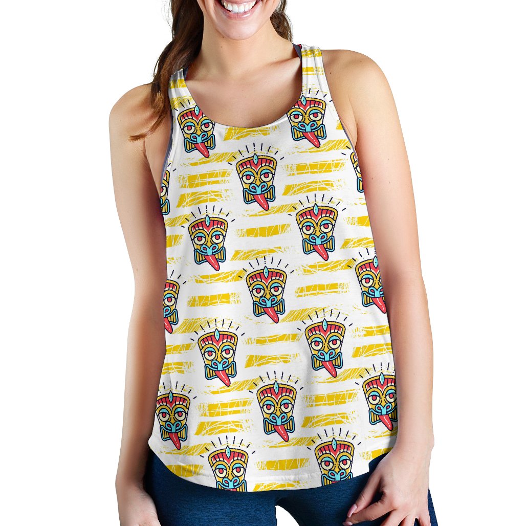 Tiki Smile Mask Print Pattern Women Racerback Tank Top