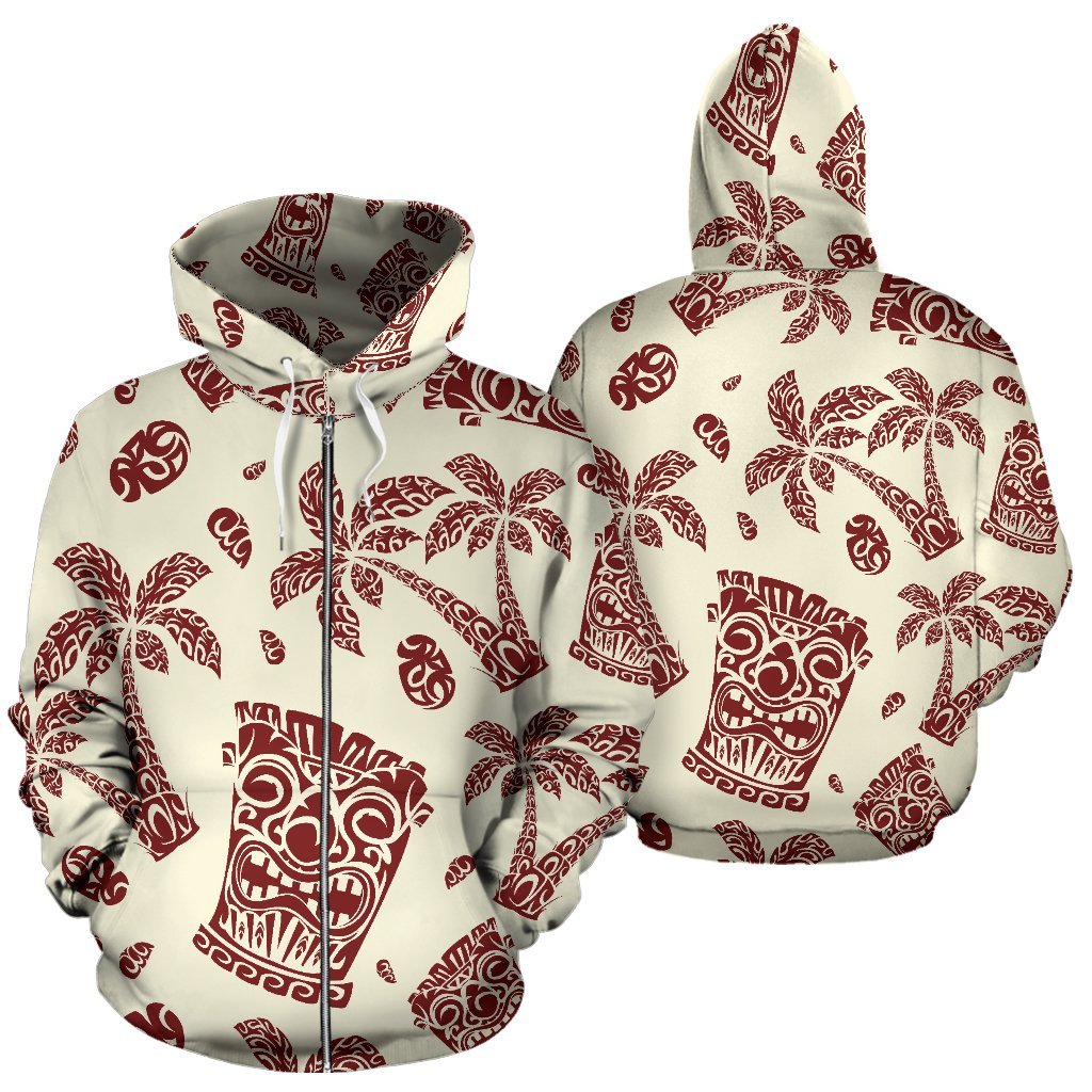 Hawaiian Polynesian Tribal Tiki Pattern All Over Zip Up Hoodie