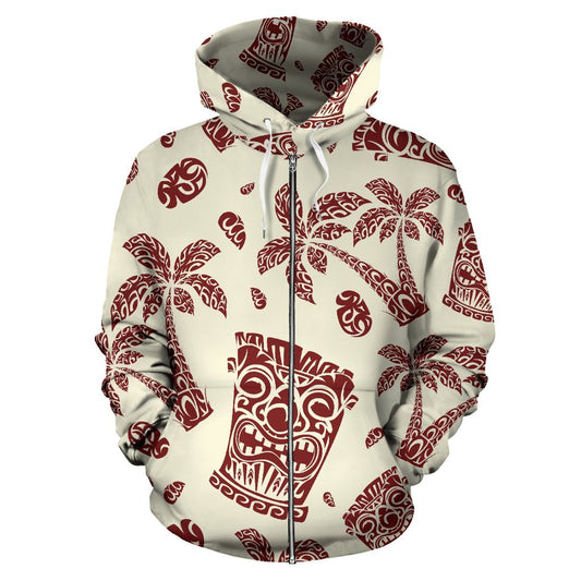 Hawaiian Polynesian Tribal Tiki Pattern All Over Zip Up Hoodie