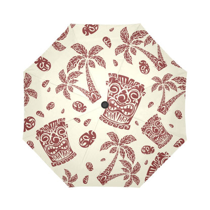 Tiki Tribal Mask Palm Tree Automatic Foldable Umbrella