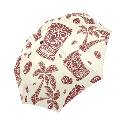 Tiki Tribal Mask Palm Tree Automatic Foldable Umbrella