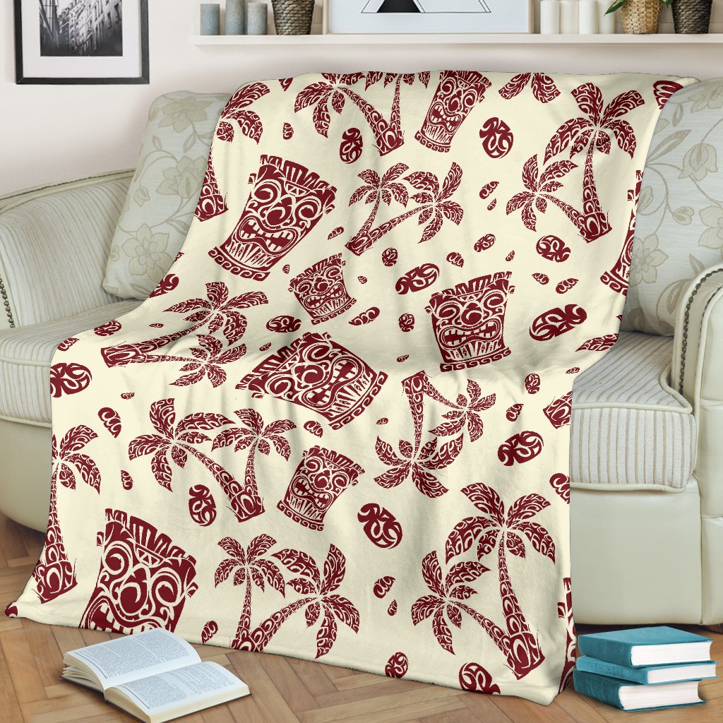 Tiki Tribal Mask Palm Tree Fleece Blanket