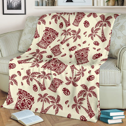 Tiki Tribal Mask Palm Tree Fleece Blanket