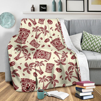 Tiki Tribal Mask Palm Tree Fleece Blanket