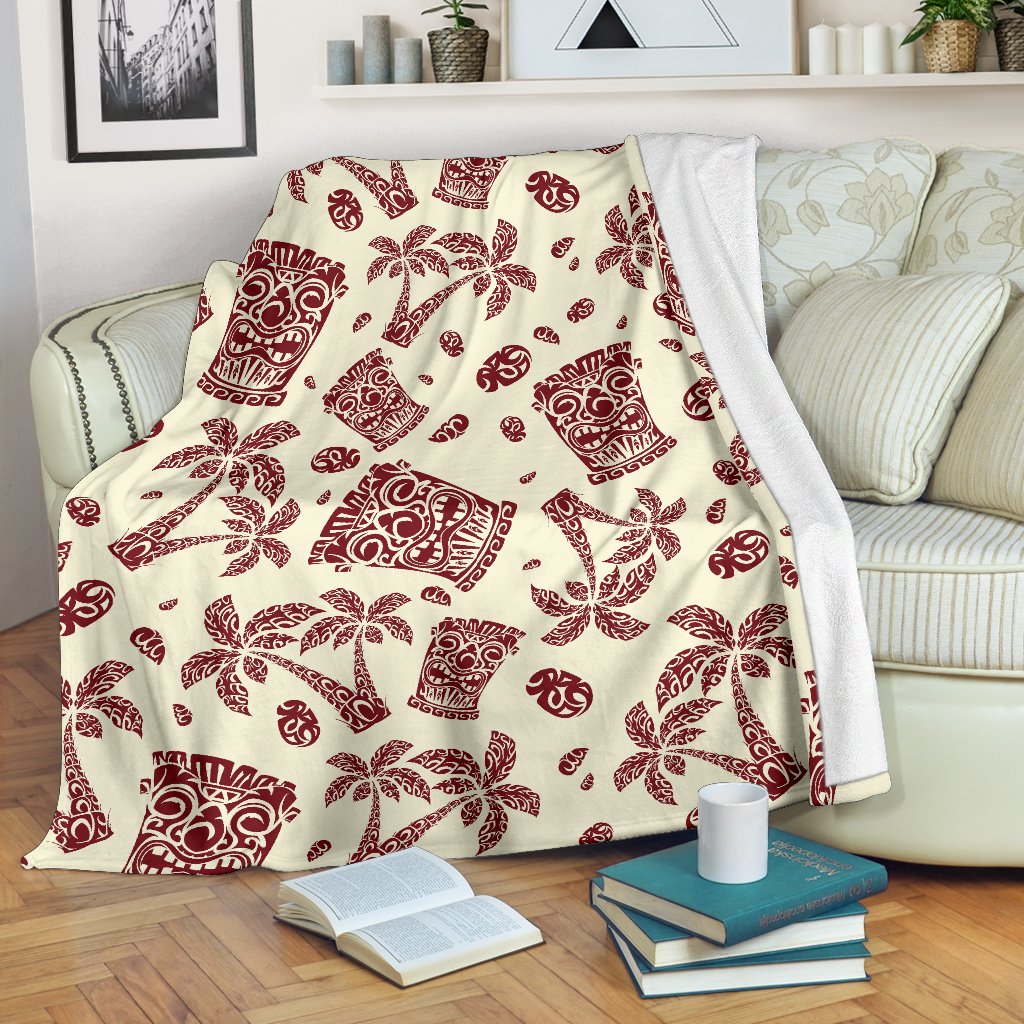 Tiki Tribal Mask Palm Tree Fleece Blanket