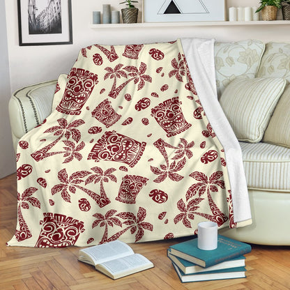 Tiki Tribal Mask Palm Tree Fleece Blanket