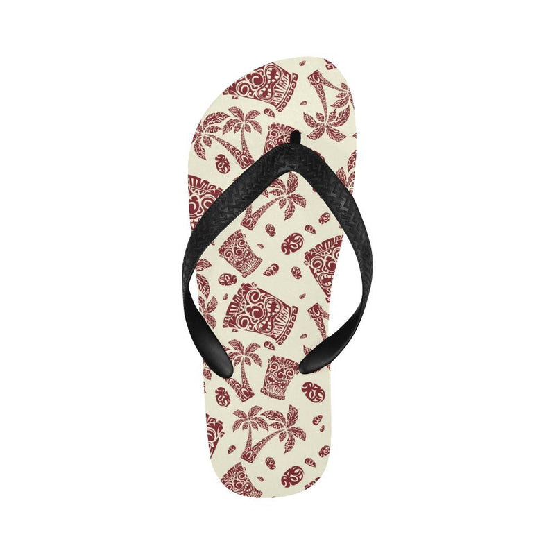 Tiki Tribal Mask Palm Tree Flip Flops-JorJune