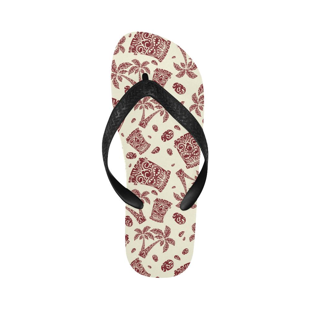 Tiki Tribal Mask Palm Tree Flip Flops-JorJune