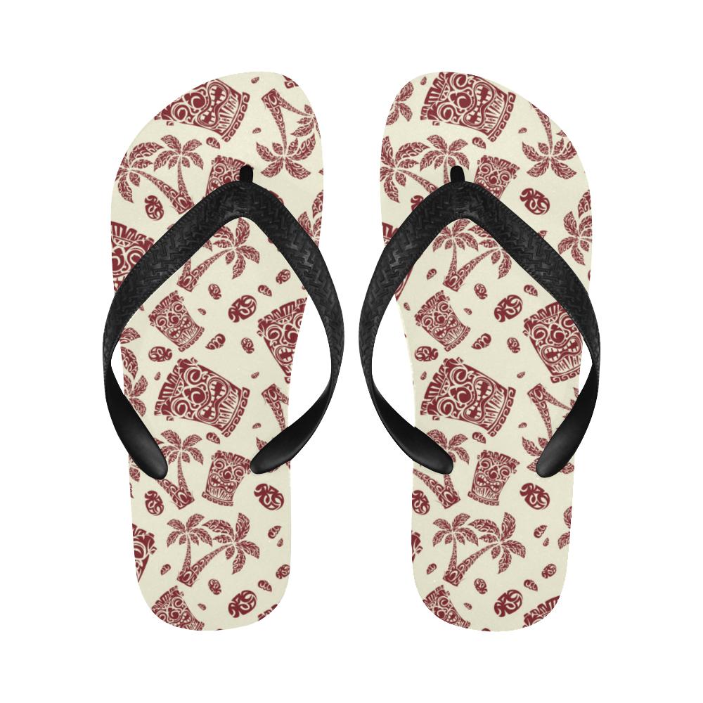 Tiki Tribal Mask Palm Tree Flip Flops-JorJune