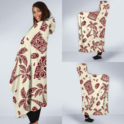 Tiki Tribal Mask Palm Tree Hooded Blanket-JORJUNE.COM