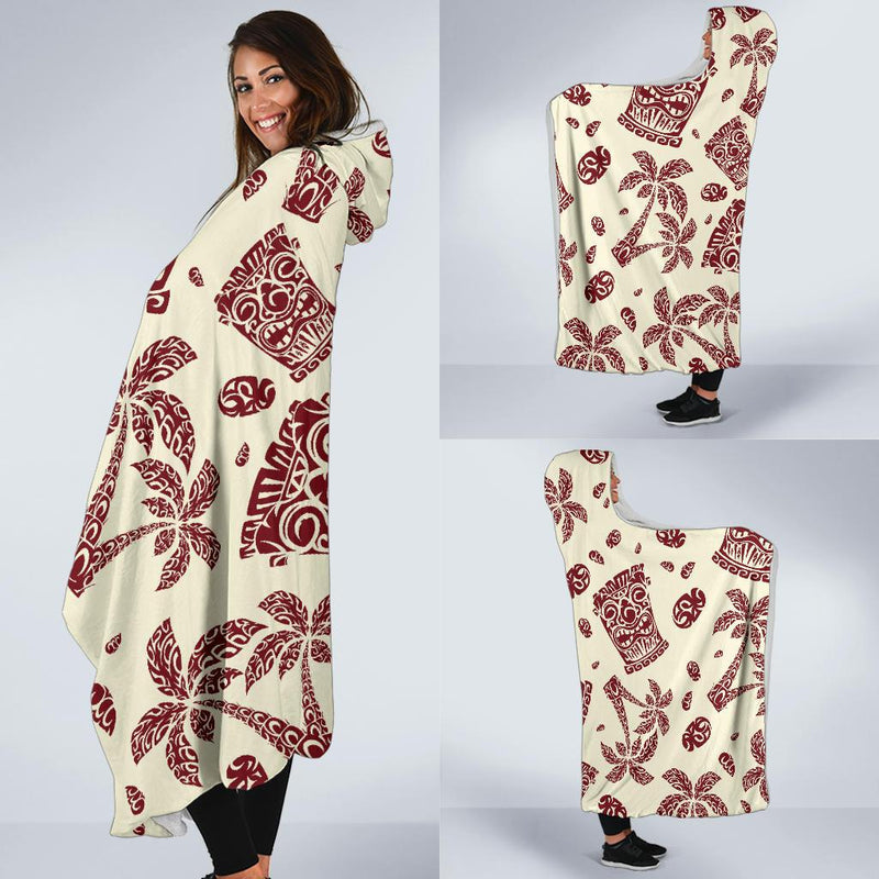 Tiki Tribal Mask Palm Tree Hooded Blanket-JORJUNE.COM