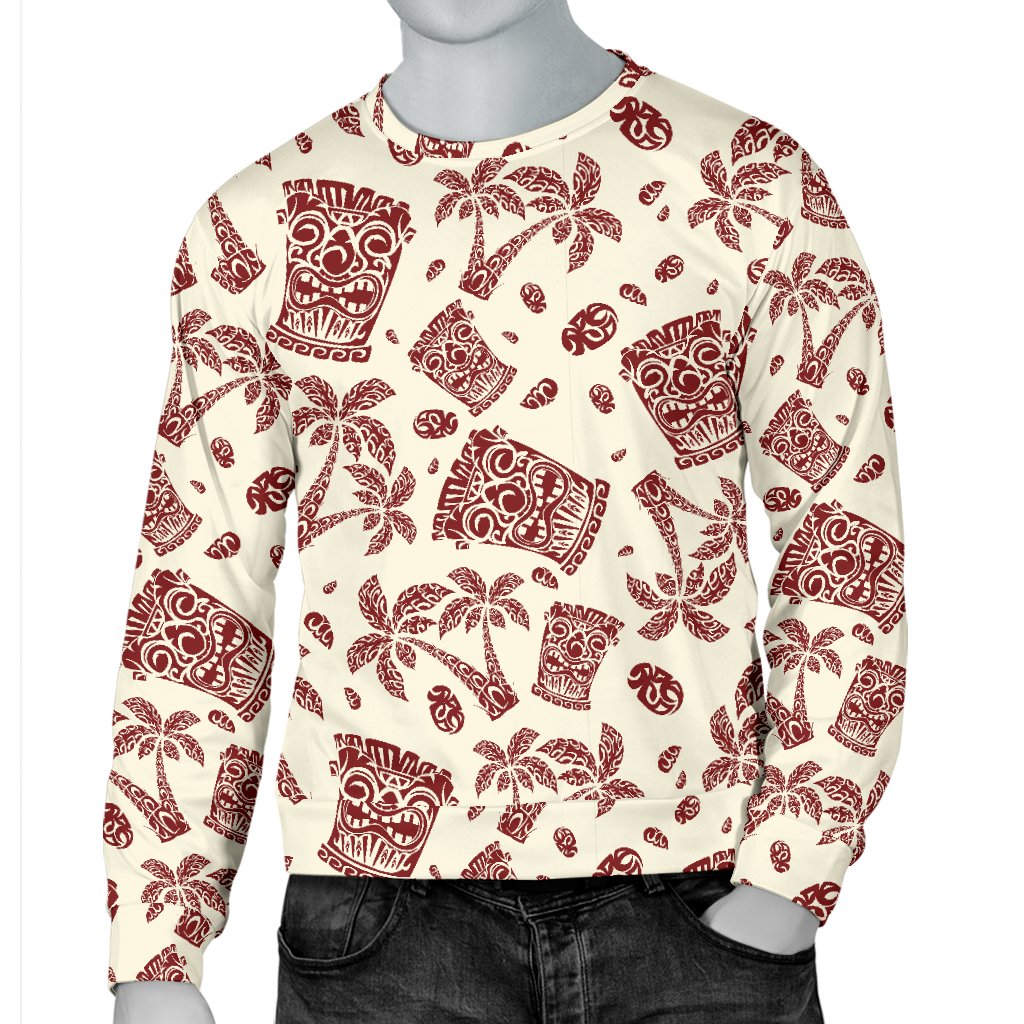 Tiki Tribal Mask Palm Tree Men Crewneck Sweatshirt