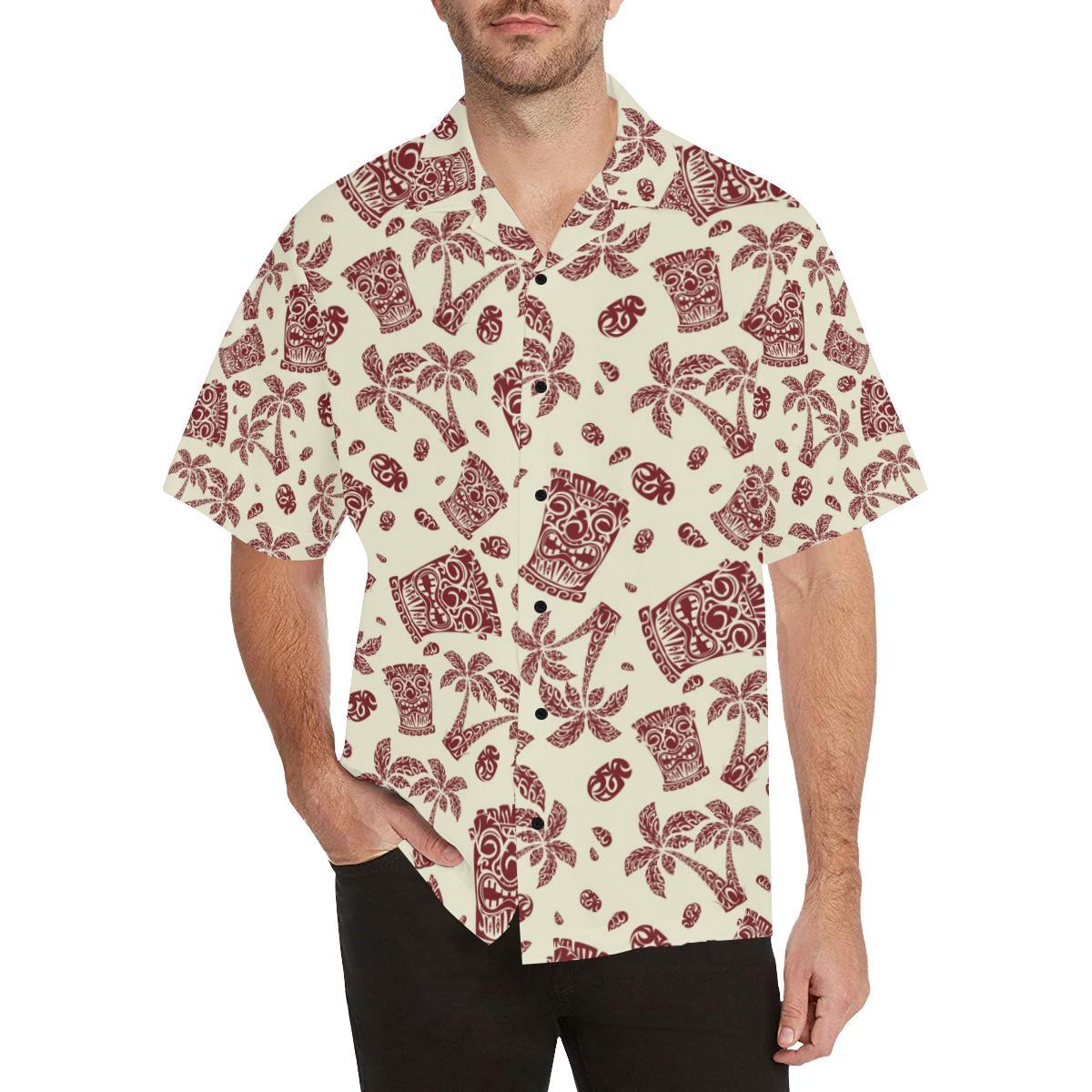 Tiki Tribal Mask Palm Tree Men Hawaiian Shirt-JorJune