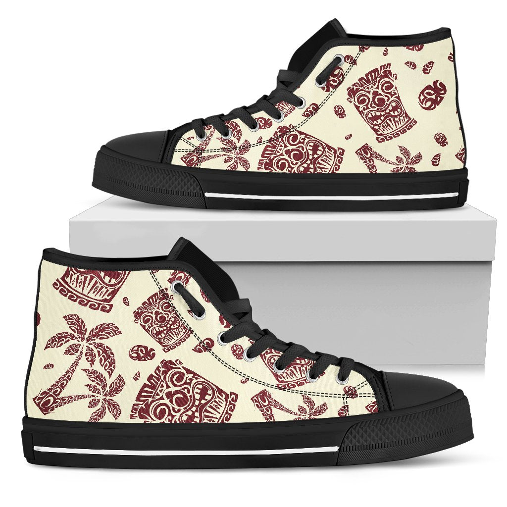 Tiki Tribal Mask Palm Tree Men High Top Shoes