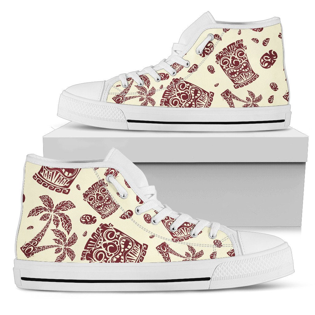 Tiki Tribal Mask Palm Tree Men High Top Shoes