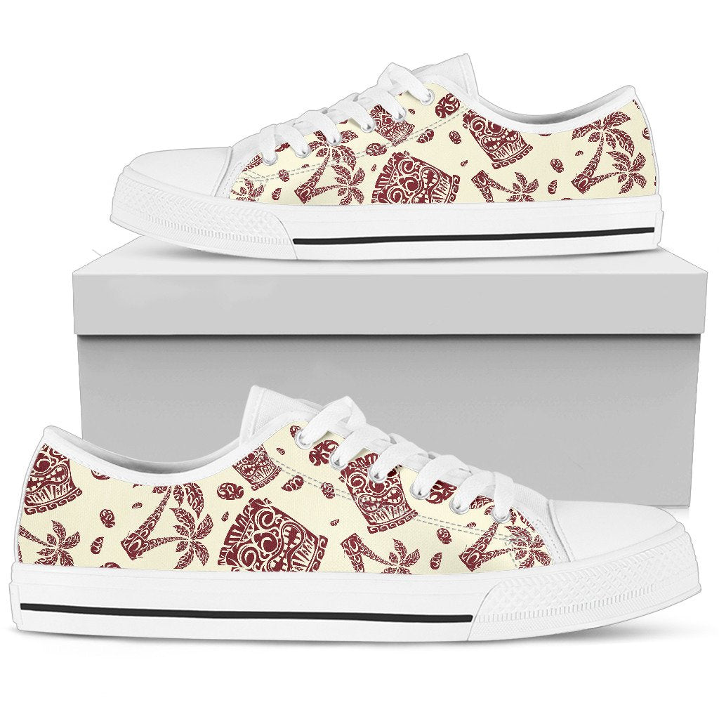 Tiki Tribal Mask Palm Tree Men Low Top Shoes