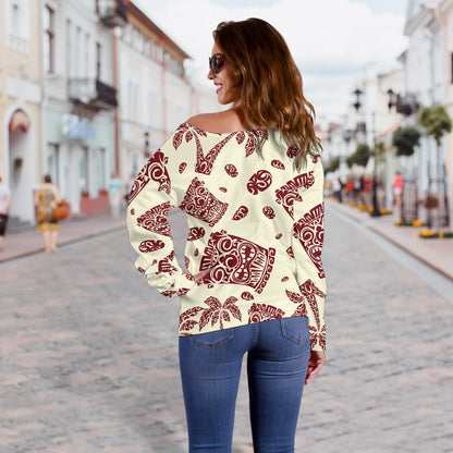 Tiki Tribal Mask Palm Tree Off Shoulder Sweatshirt