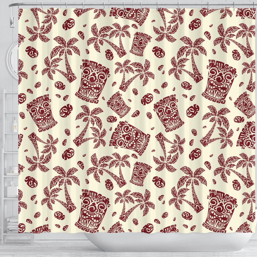 Tiki Tribal Mask Palm Tree Shower Curtain