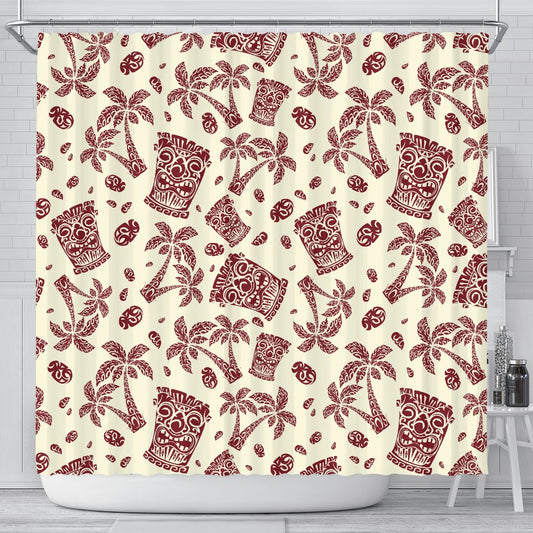 Tiki Tribal Mask Palm Tree Shower Curtain