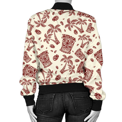 Tiki Tribal Mask Palm Tree Women Casual Bomber Jacket