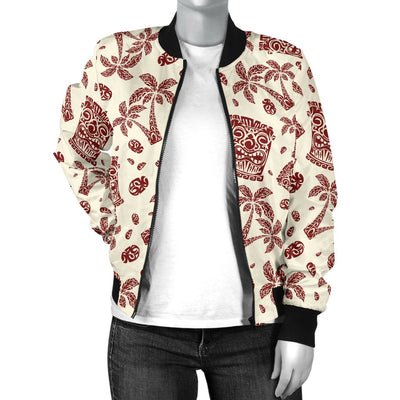 Tiki Tribal Mask Palm Tree Women Casual Bomber Jacket