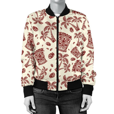 Tiki Tribal Mask Palm Tree Women Casual Bomber Jacket