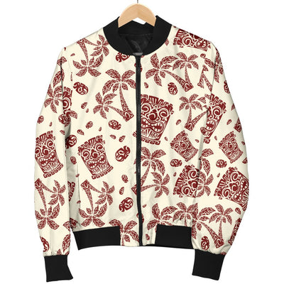 Tiki Tribal Mask Palm Tree Women Casual Bomber Jacket