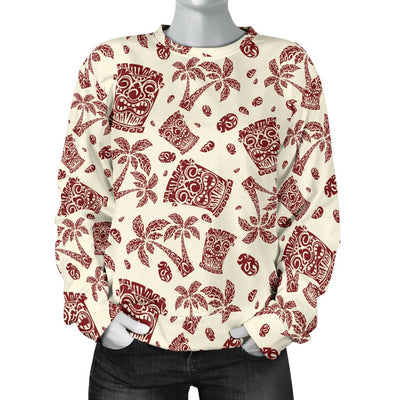 Tiki Tribal Mask Palm Tree Women Crewneck Sweatshirt