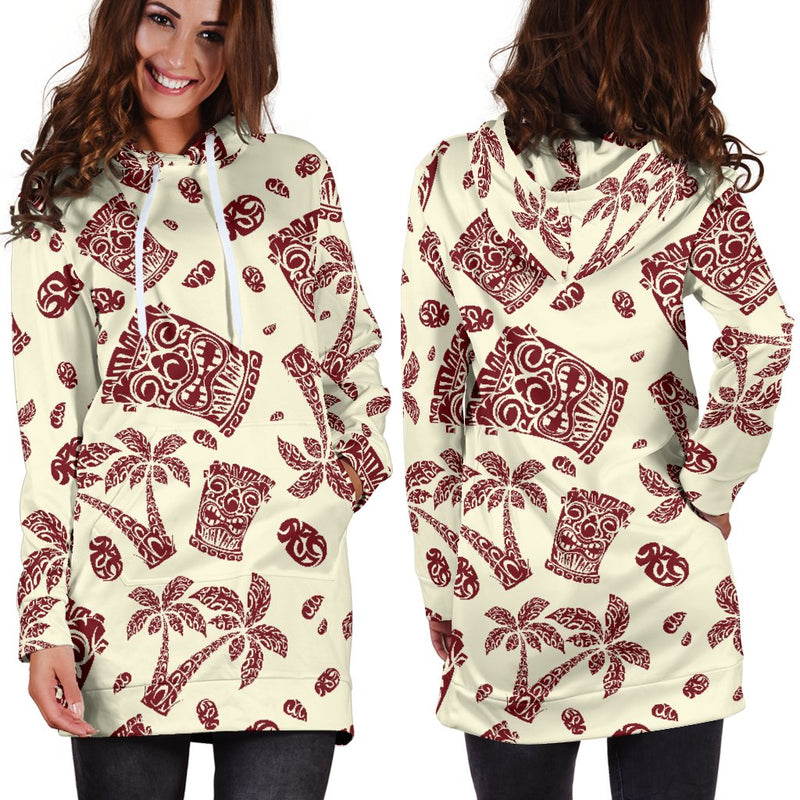 Tiki Tribal Mask Palm Tree Women Hoodie Dress