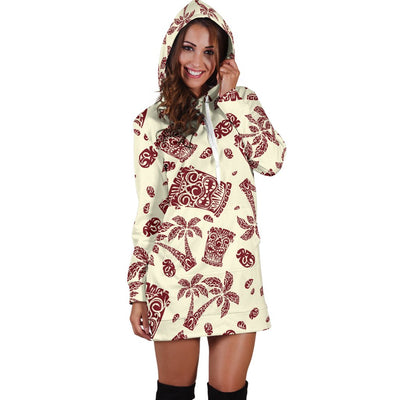 Tiki Tribal Mask Palm Tree Women Hoodie Dress