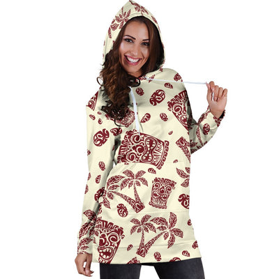 Tiki Tribal Mask Palm Tree Women Hoodie Dress