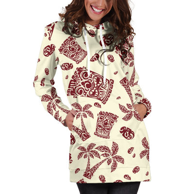 Tiki Tribal Mask Palm Tree Women Hoodie Dress