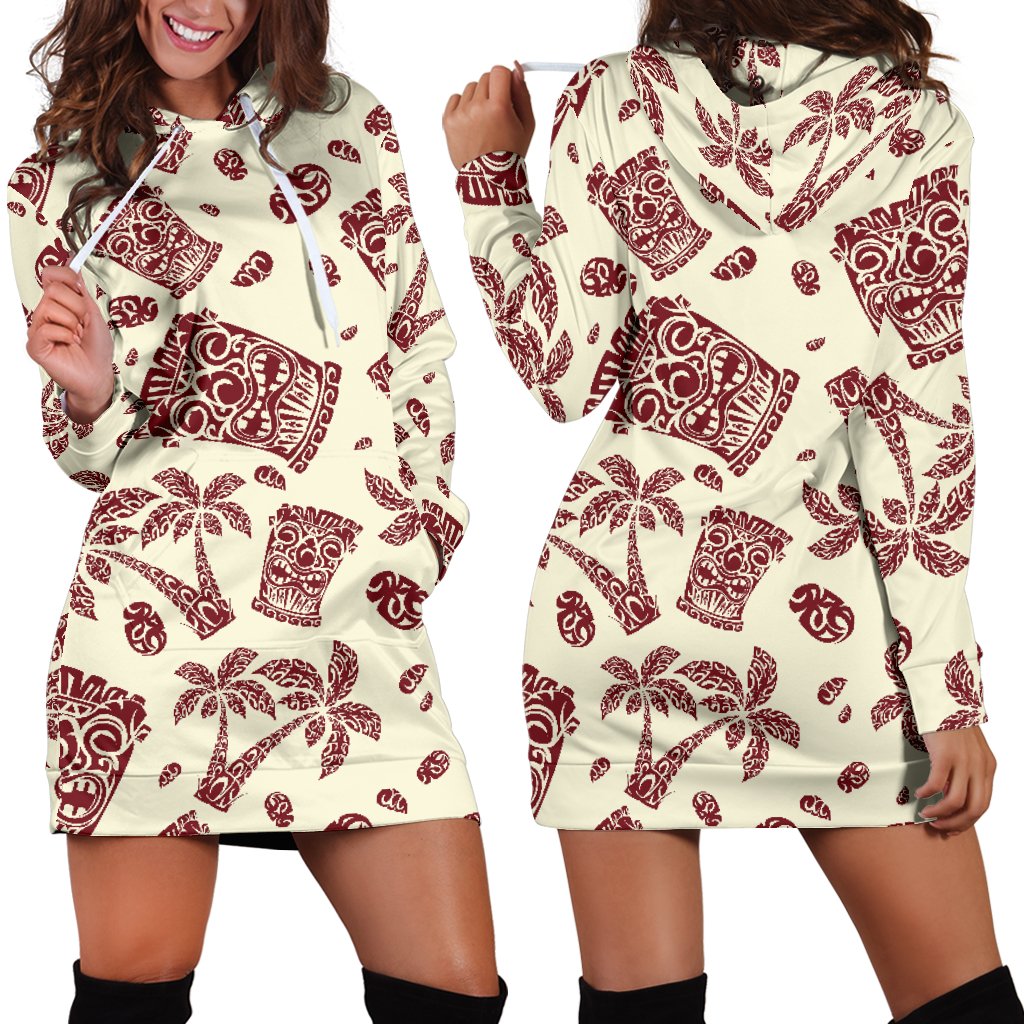 Tiki Tribal Mask Palm Tree Women Hoodie Dress